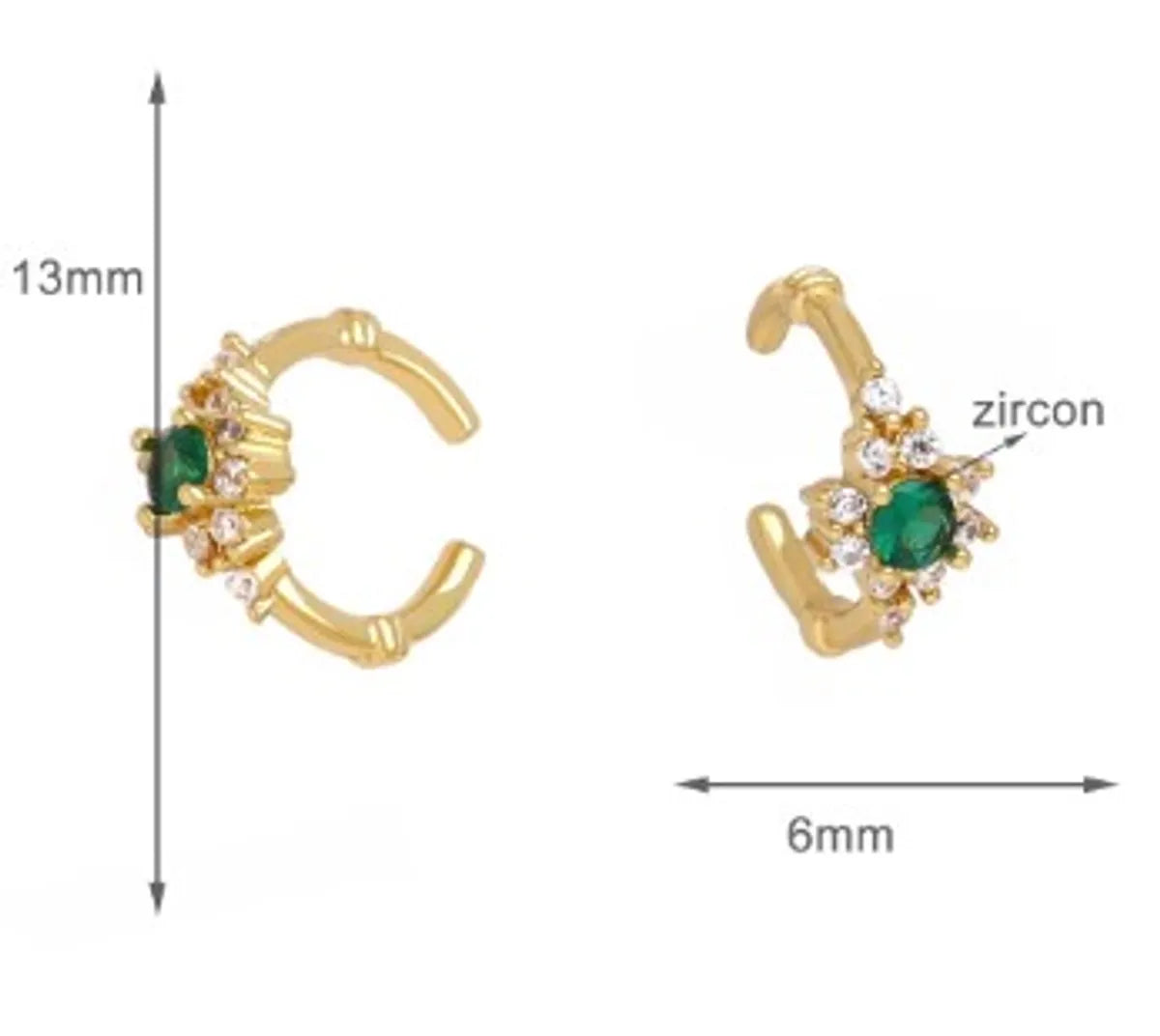 1 Pair Simple Style Flower Inlay Copper Zircon 18K Gold Plated Ear Cuffs