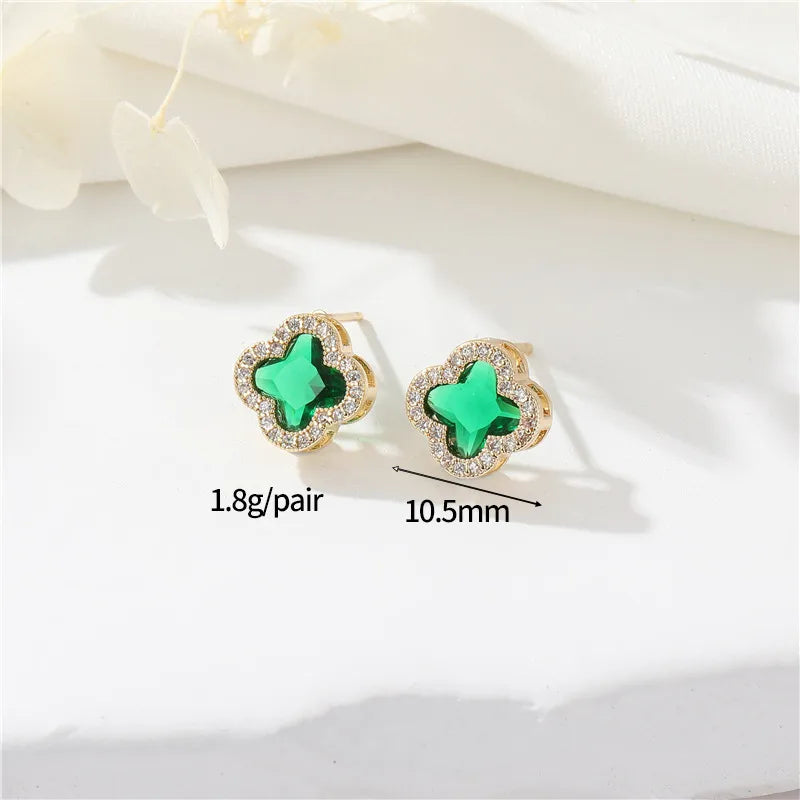 1 Pair Simple Style Flower Inlay Copper Zircon Ear Studs