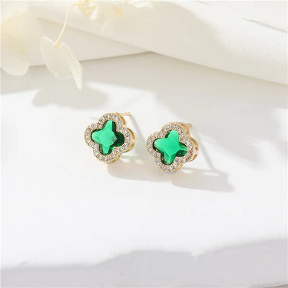 1 Pair Simple Style Flower Inlay Copper Zircon Ear Studs