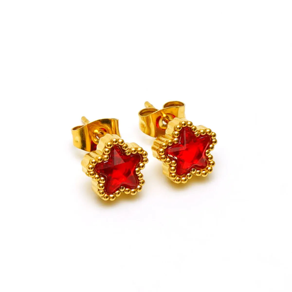 1 Pair Simple Style Flower Inlay Stainless Steel Zircon 18K Gold Plated Ear Studs