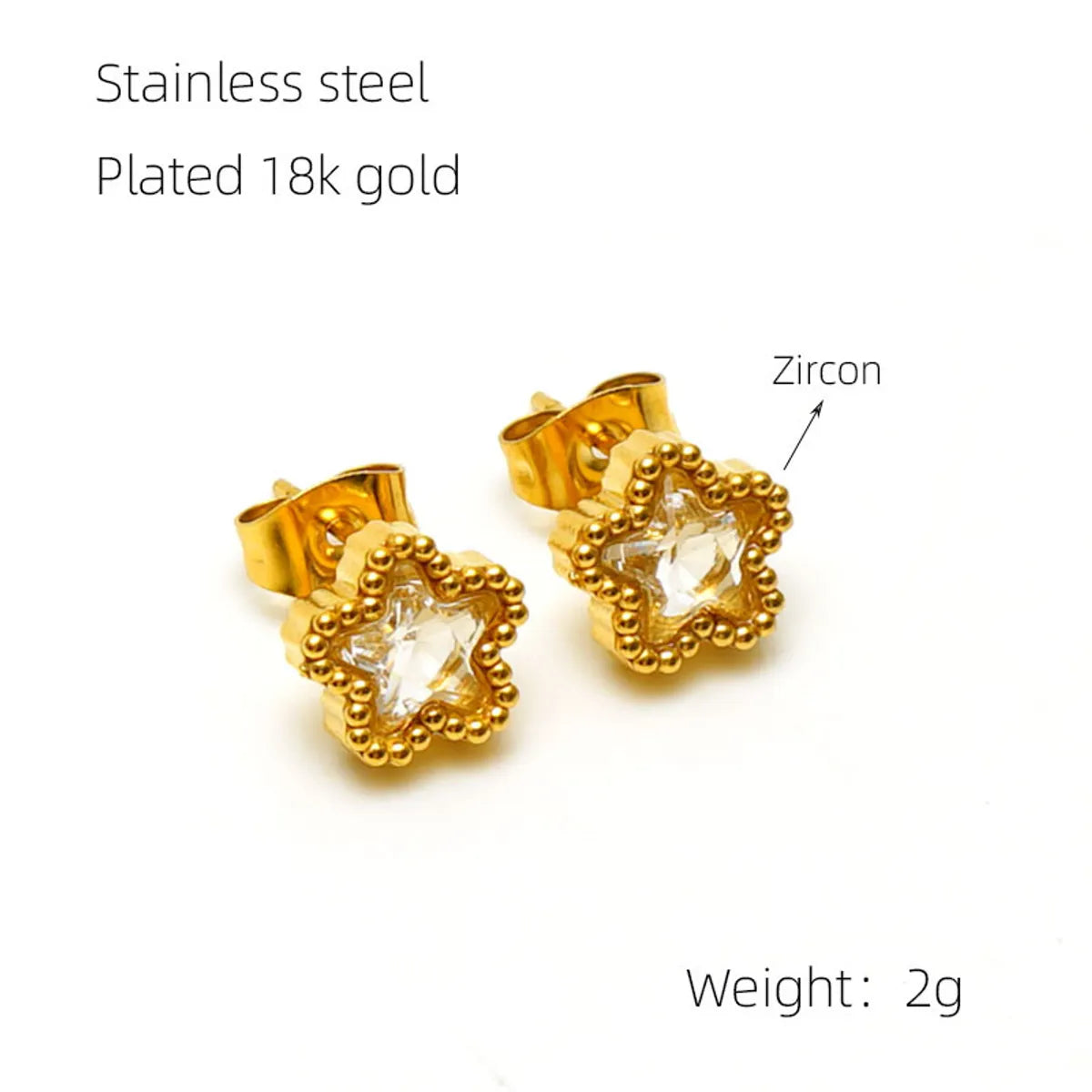 1 Pair Simple Style Flower Inlay Stainless Steel Zircon 18K Gold Plated Ear Studs