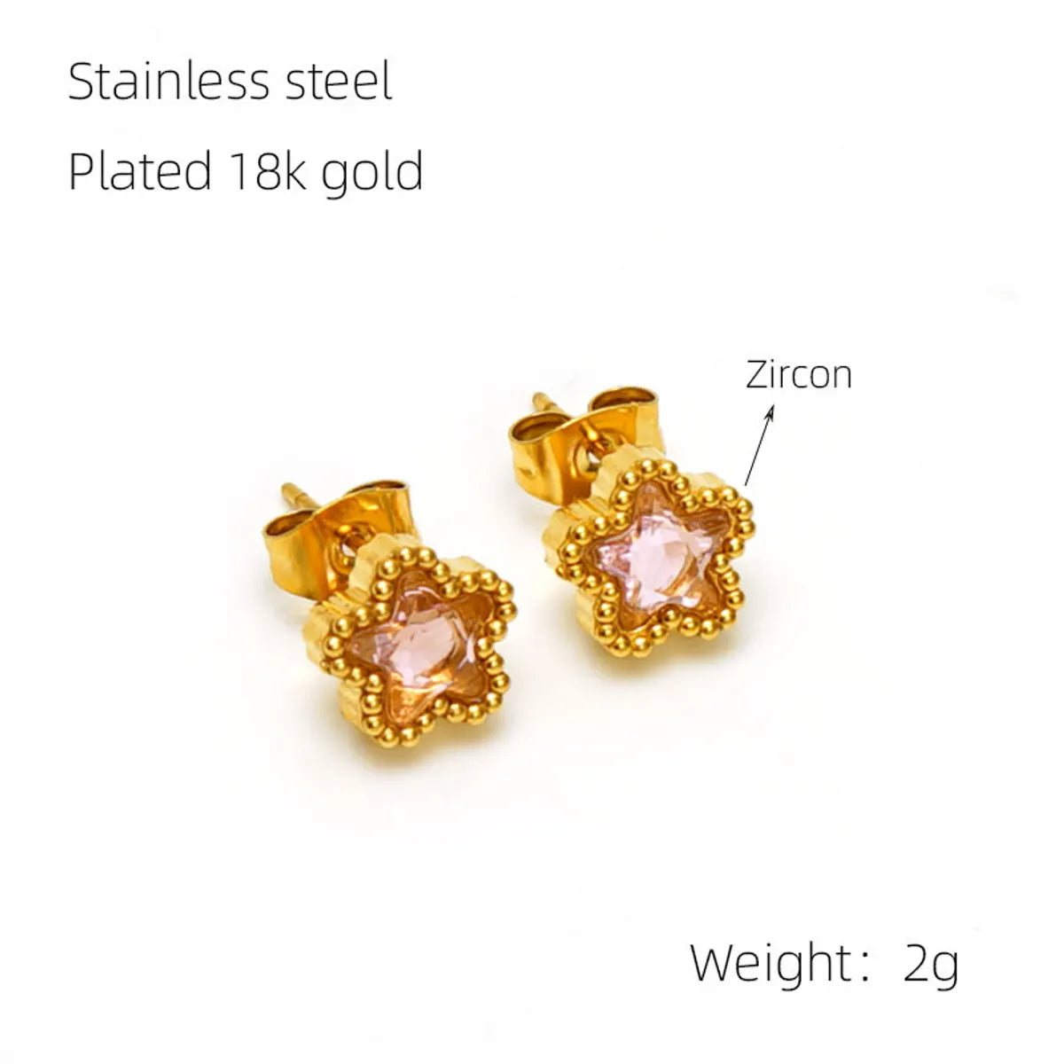 1 Pair Simple Style Flower Inlay Stainless Steel Zircon 18K Gold Plated Ear Studs