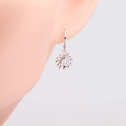 1 Pair Simple Style Flower Inlay Sterling Silver Zircon Drop Earrings Earrings