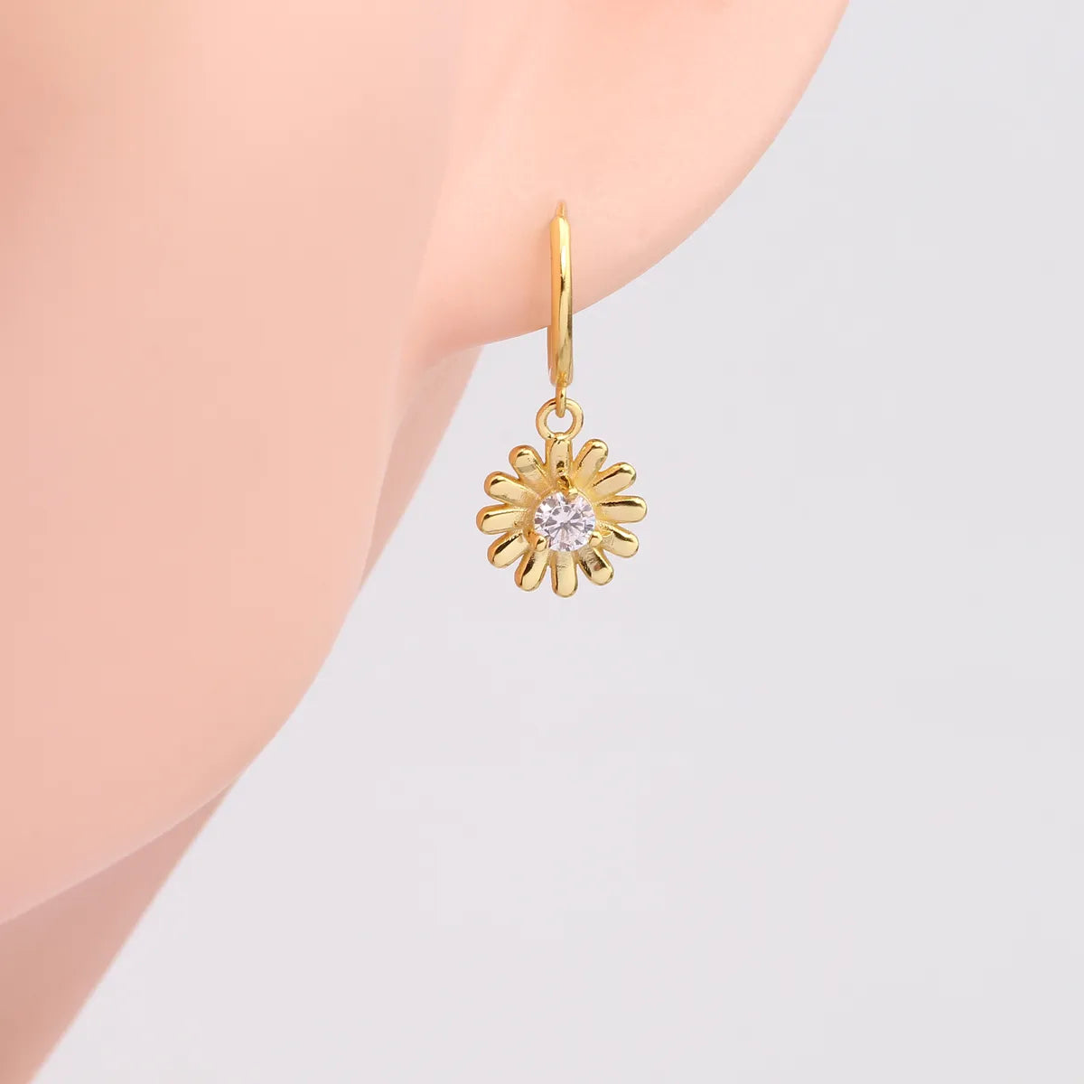 1 Pair Simple Style Flower Inlay Sterling Silver Zircon Drop Earrings Earrings