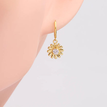 1 Pair Simple Style Flower Inlay Sterling Silver Zircon Drop Earrings Earrings