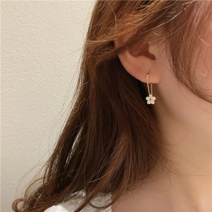 1 Pair Simple Style Flower Inlay Copper Zircon Drop Earrings