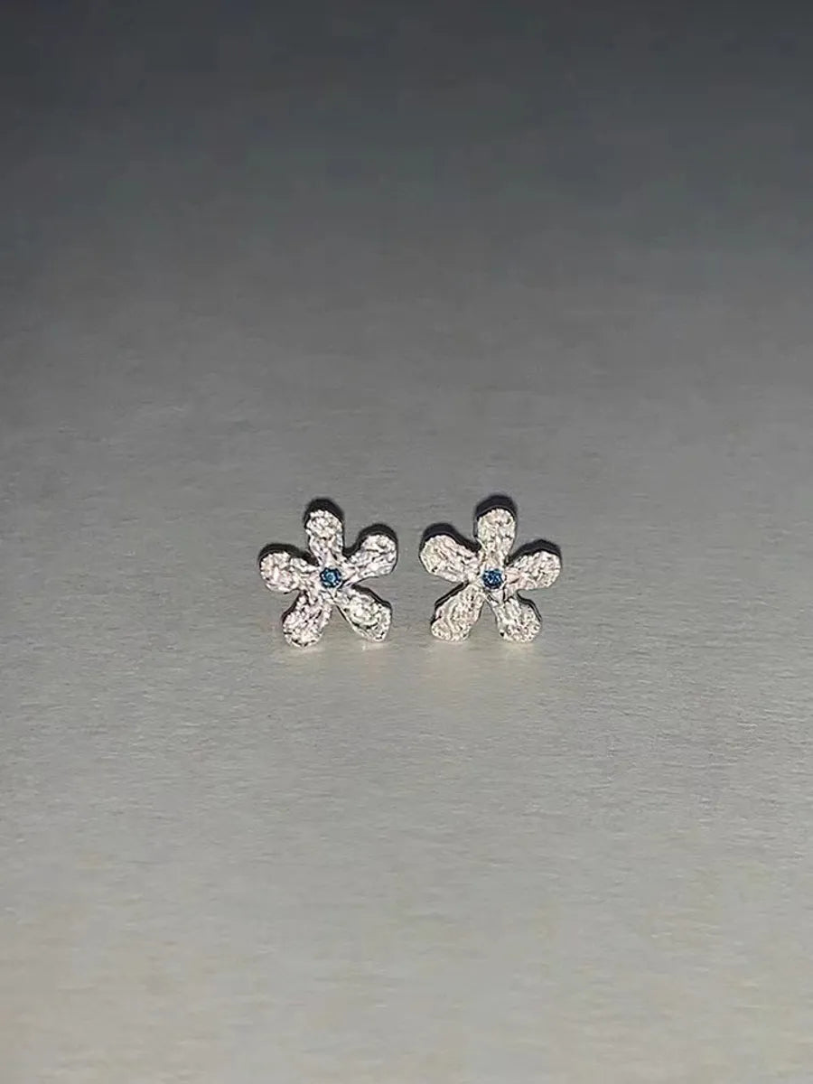 1 Pair Simple Style Flower Inlay Sterling Silver Zircon Drop Earrings