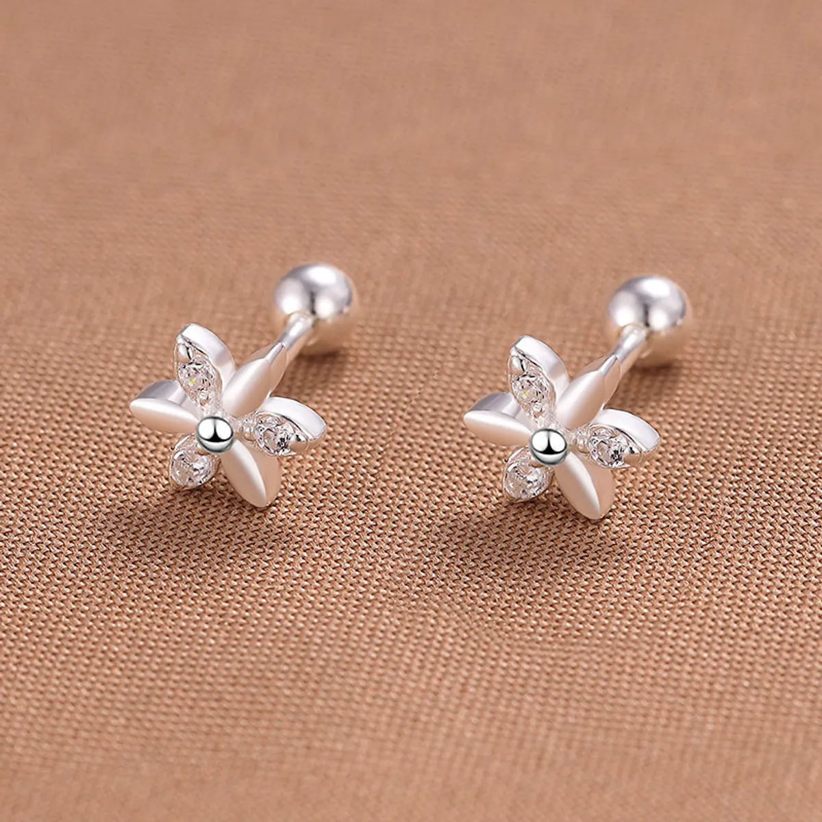 1 Pair Simple Style Flower Inlay Sterling Silver Zircon Ear Studs