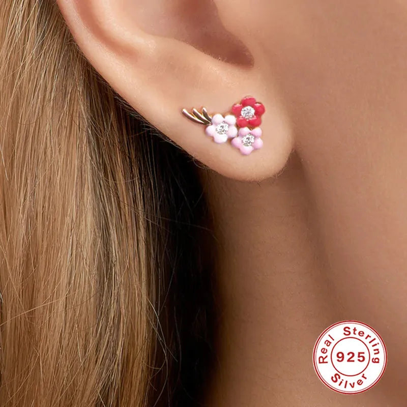 1 Pair Simple Style Flower Inlay Sterling Silver Zircon Ear Studs