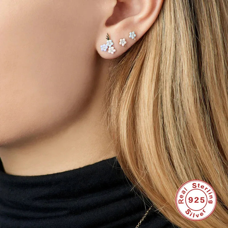 1 Pair Simple Style Flower Inlay Sterling Silver Zircon Ear Studs