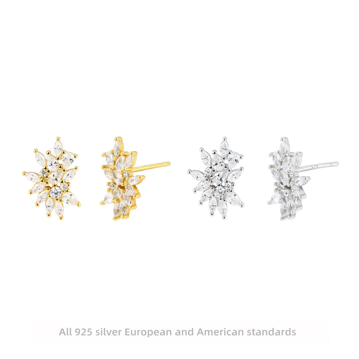 1 Pair Simple Style Flower Inlay Sterling Silver Zircon Ear Studs