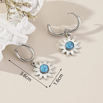 1 Pair Simple Style Flower Inlay Titanium Steel Natural Stone Drop Earrings