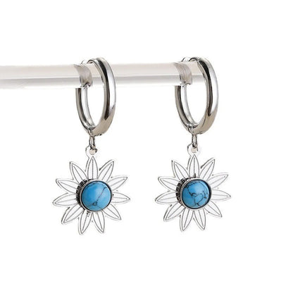 1 Pair Simple Style Flower Inlay Titanium Steel Natural Stone Drop Earrings