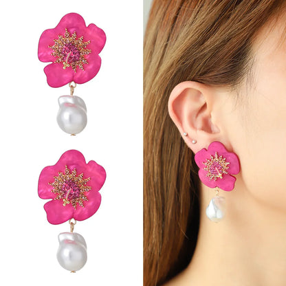 1 Pair Simple Style Flower Inlay Zinc Alloy Rhinestones Drop Earrings