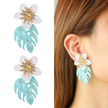 1 Pair Simple Style Flower Inlay Zinc Alloy Rhinestones Drop Earrings