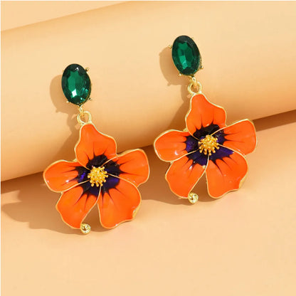 1 Pair Simple Style Flower Patchwork Alloy Drop Earrings