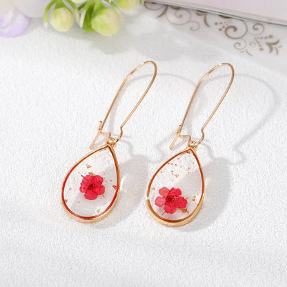 1 Pair Simple Style Flower Patchwork Alloy Resin Drop Earrings