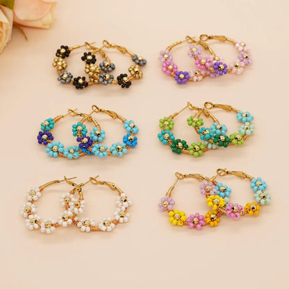 1 Pair Simple Style Flower Patchwork Glass Earrings