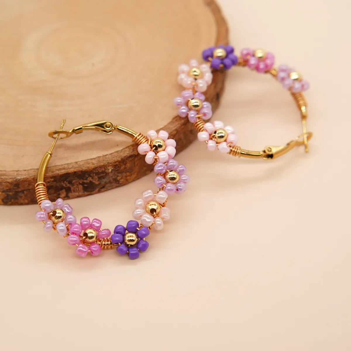 1 Pair Simple Style Flower Patchwork Glass Earrings