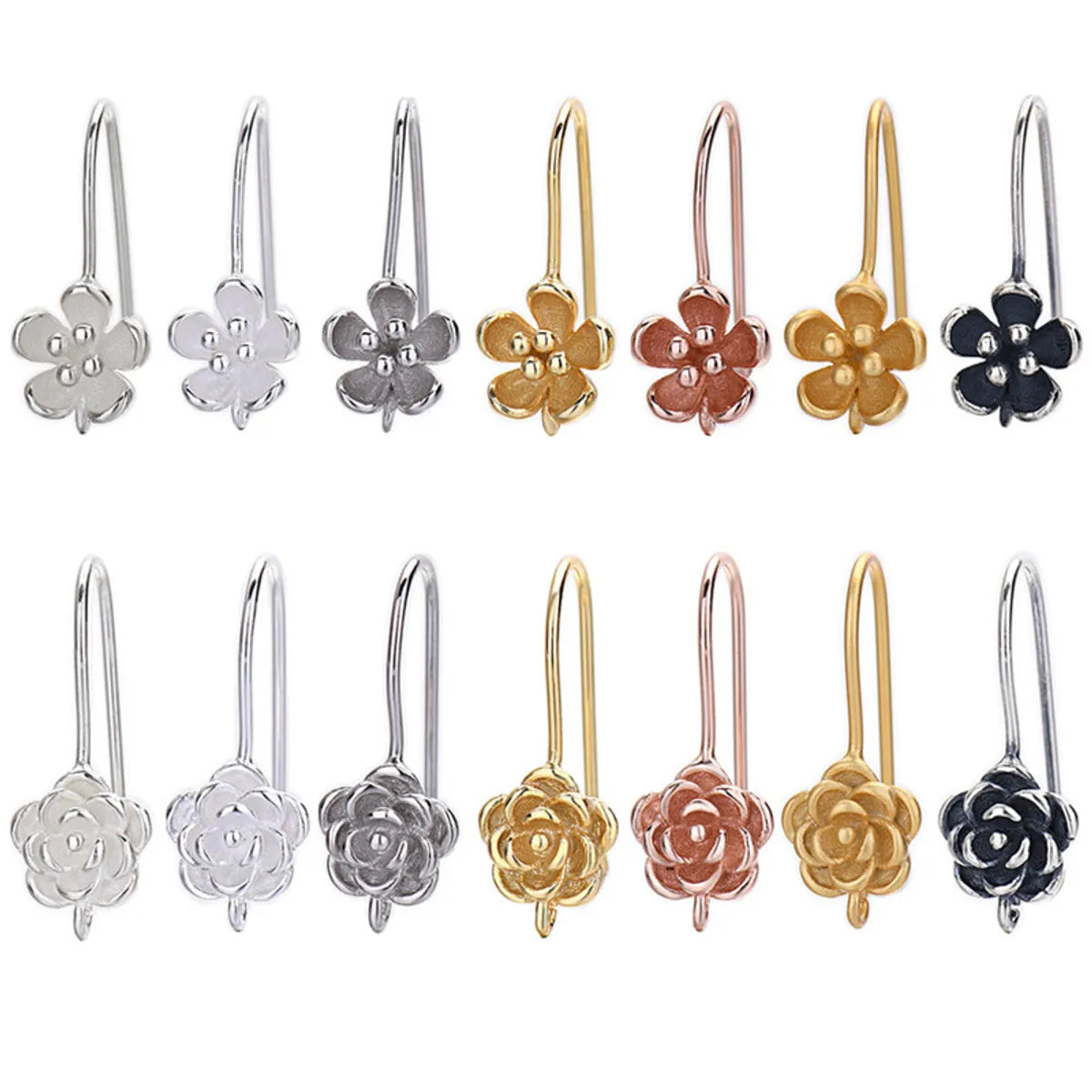 1 Pair Simple Style Flower Patchwork Sterling Silver Earrings