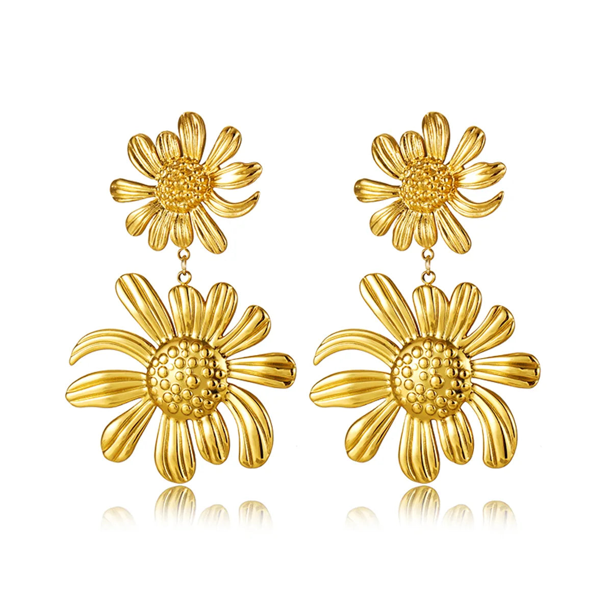 1 Pair Simple Style Flower Plating 304 Stainless Steel 18K Gold Plated Drop Earrings