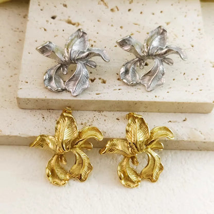 1 Pair Simple Style Flower Plating 304 Stainless Steel 18K Gold Plated Ear Studs