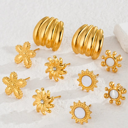 1 Pair Simple Style Flower Plating 304 Stainless Steel Ear Studs