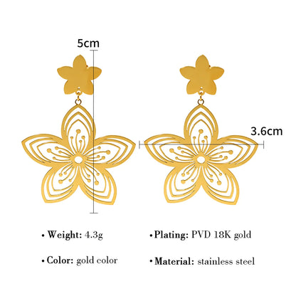 1 Pair Simple Style Flower Plating Hollow Out Titanium Steel 18k Gold Plated Drop Earrings