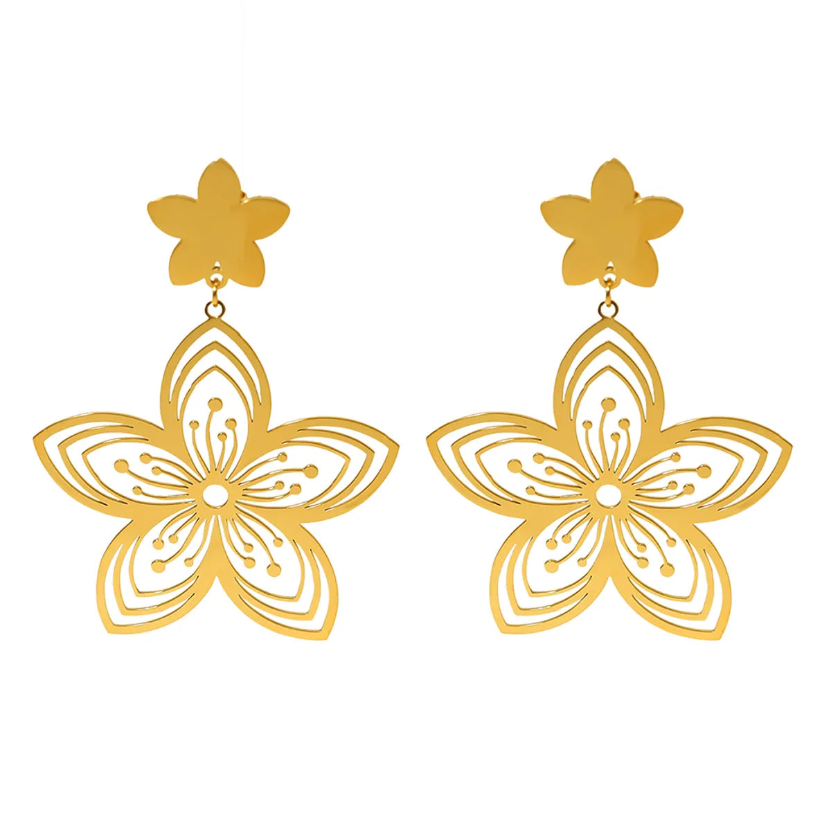 1 Pair Simple Style Flower Plating Hollow Out Titanium Steel 18k Gold Plated Drop Earrings