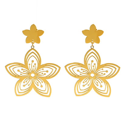 1 Pair Simple Style Flower Plating Hollow Out Titanium Steel 18k Gold Plated Drop Earrings