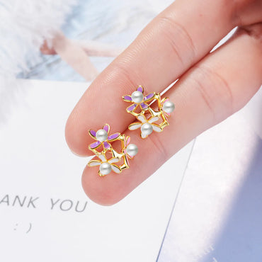 1 Pair Simple Style Flower Plating Inlay Copper Pearl Zircon 24k Gold Plated Ear Studs