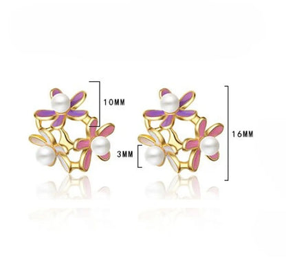 1 Pair Simple Style Flower Plating Inlay Copper Pearl Zircon 24k Gold Plated Ear Studs