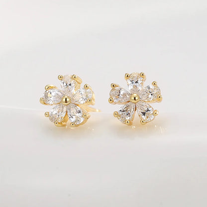 1 Pair Simple Style Flower Plating Inlay Copper Zircon 18k Gold Plated Ear Studs