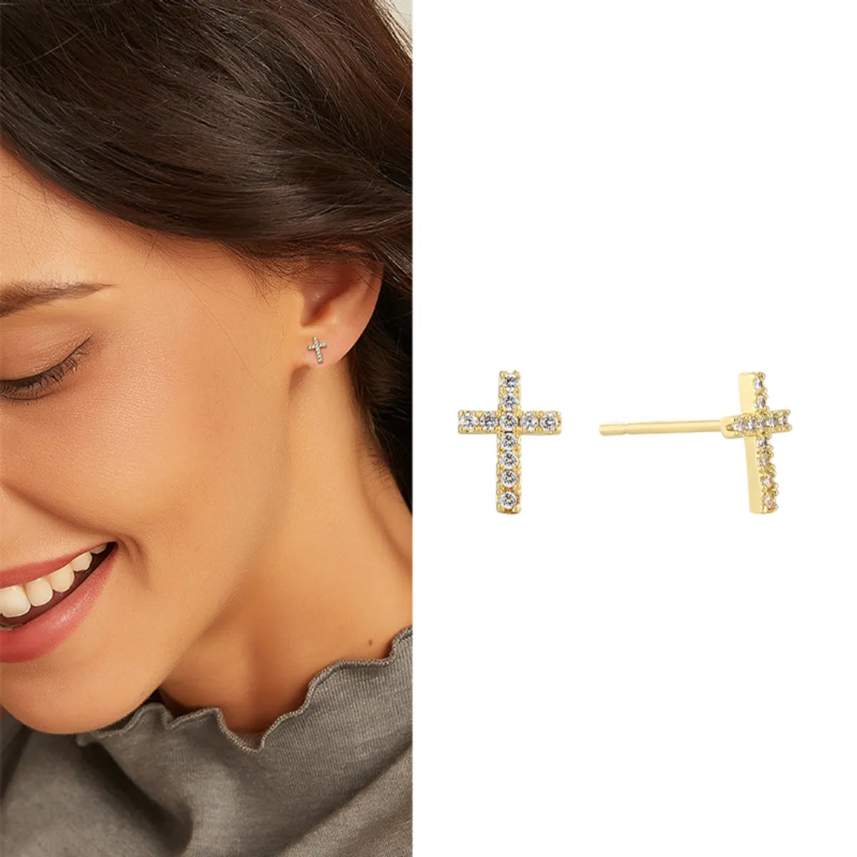 1 Pair Simple Style Flower Plating Inlay Copper Zircon 18k Gold Plated Ear Studs