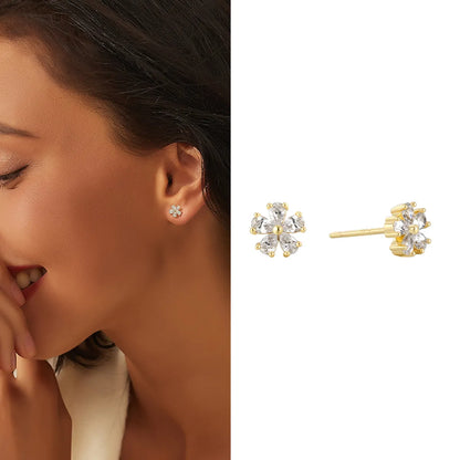 1 Pair Simple Style Flower Plating Inlay Copper Zircon 18k Gold Plated Ear Studs