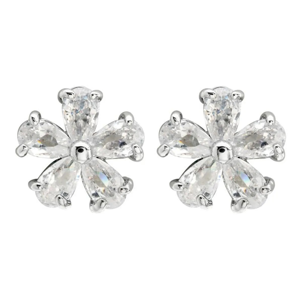 1 Pair Simple Style Flower Plating Inlay Copper Zircon White Gold Plated Ear Studs