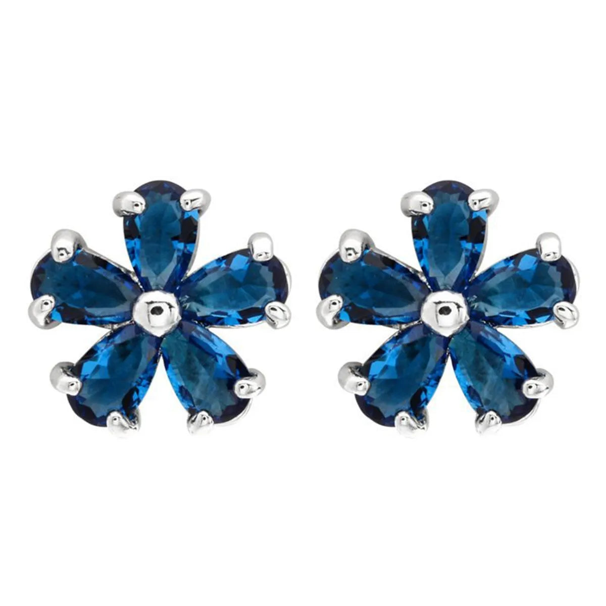 1 Pair Simple Style Flower Plating Inlay Copper Zircon White Gold Plated Ear Studs