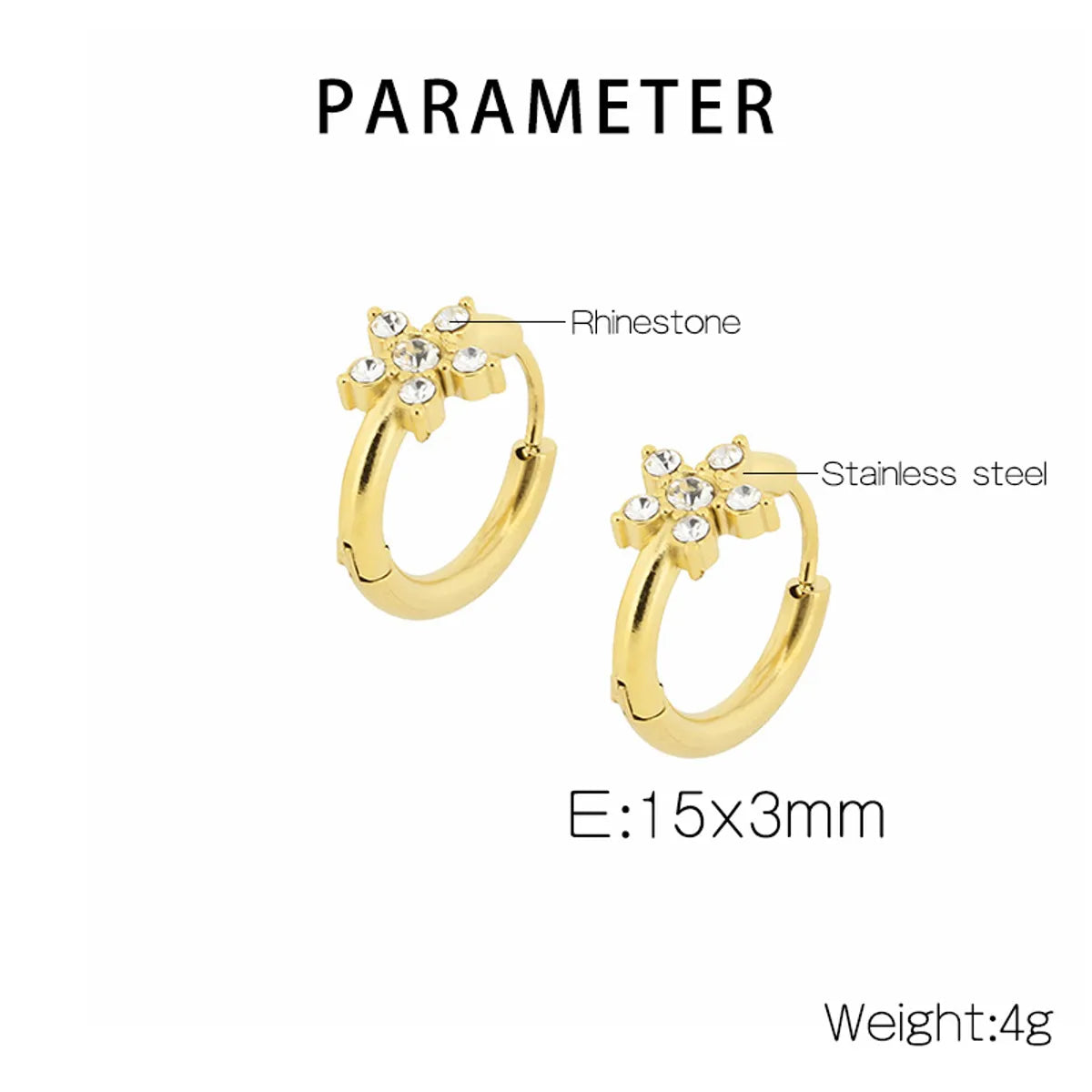 1 Pair Simple Style Flower Plating Inlay Stainless Steel Zircon 18K Gold Plated Hoop Earrings