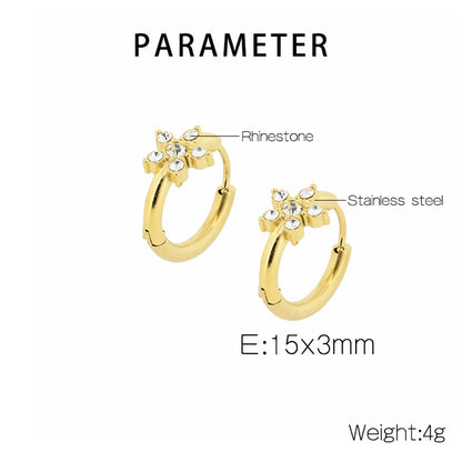 1 Pair Simple Style Flower Plating Inlay Stainless Steel Zircon 18K Gold Plated Hoop Earrings