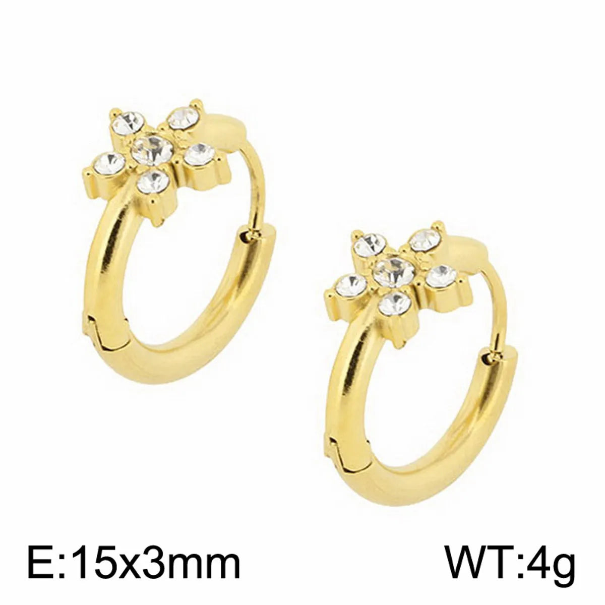 1 Pair Simple Style Flower Plating Inlay Stainless Steel Zircon 18K Gold Plated Hoop Earrings