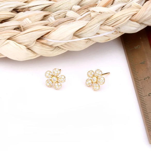 1 Pair Simple Style Flower Plating Inlay Sterling Silver Zircon White Gold Plated Ear Studs
