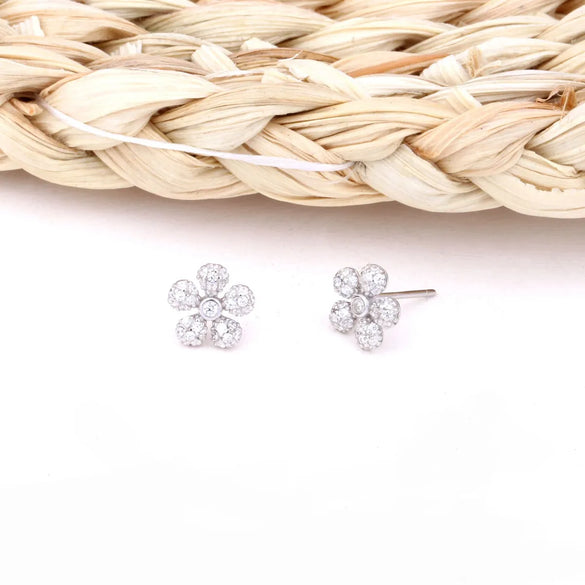 1 Pair Simple Style Flower Plating Inlay Sterling Silver Zircon White Gold Plated Ear Studs