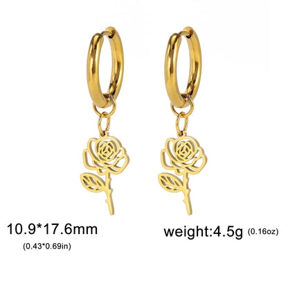 1 Pair Simple Style Flower Plating Stainless Steel Drop Earrings