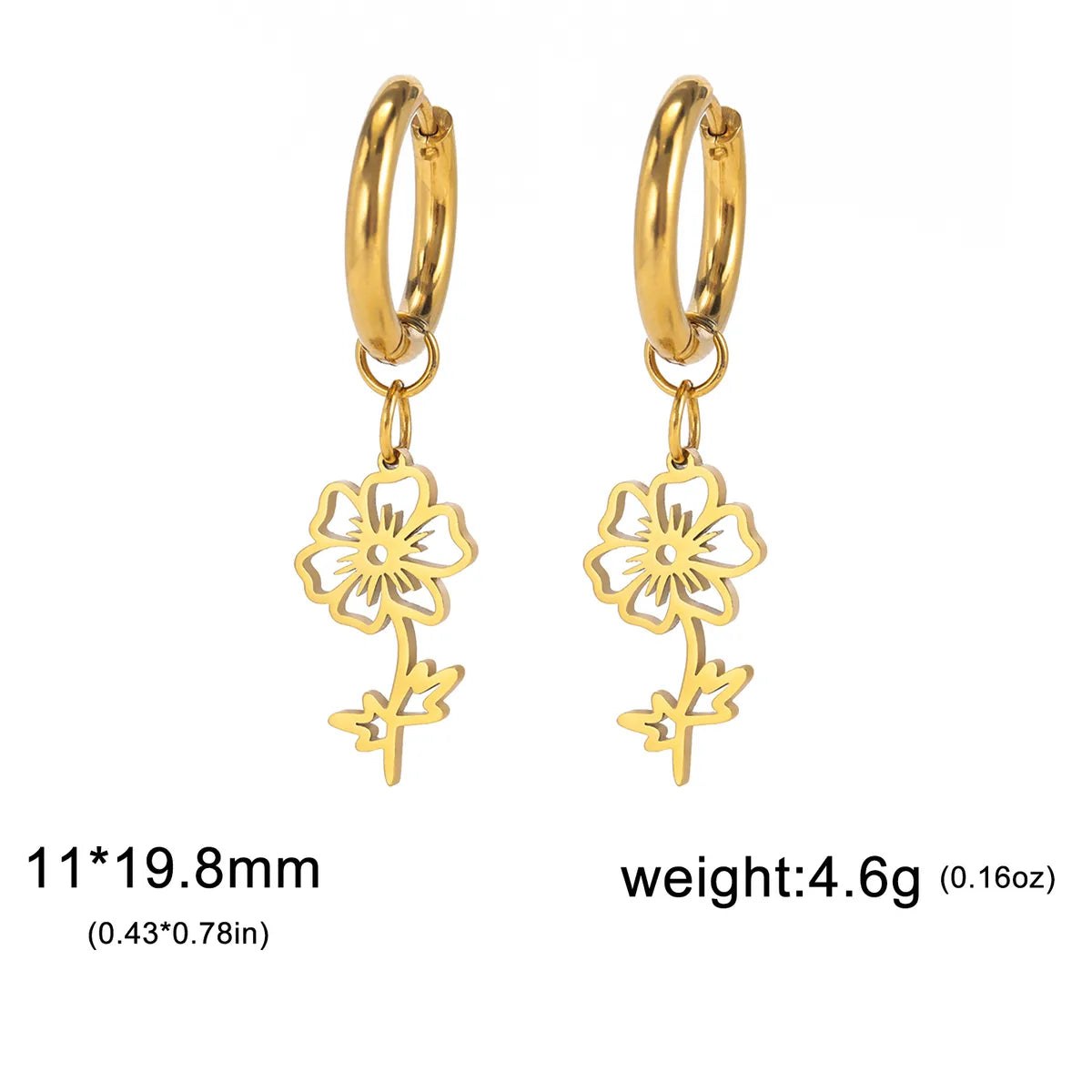 1 Pair Simple Style Flower Plating Stainless Steel Drop Earrings