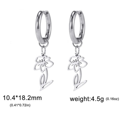 1 Pair Simple Style Flower Plating Stainless Steel Drop Earrings