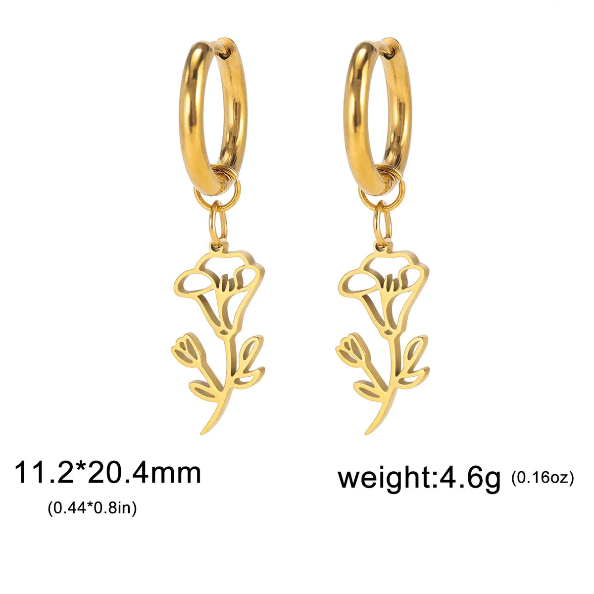 1 Pair Simple Style Flower Plating Stainless Steel Drop Earrings