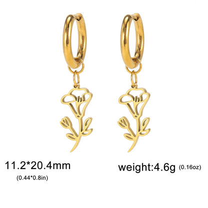 1 Pair Simple Style Flower Plating Stainless Steel Drop Earrings