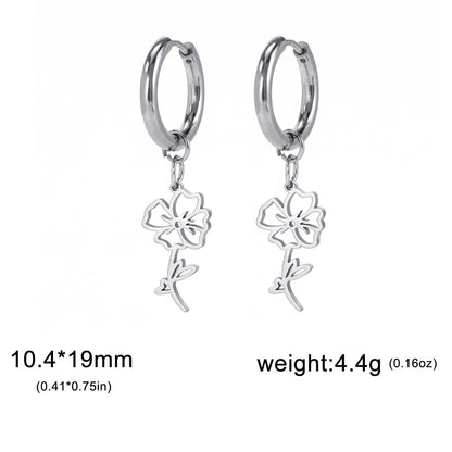 1 Pair Simple Style Flower Plating Stainless Steel Drop Earrings