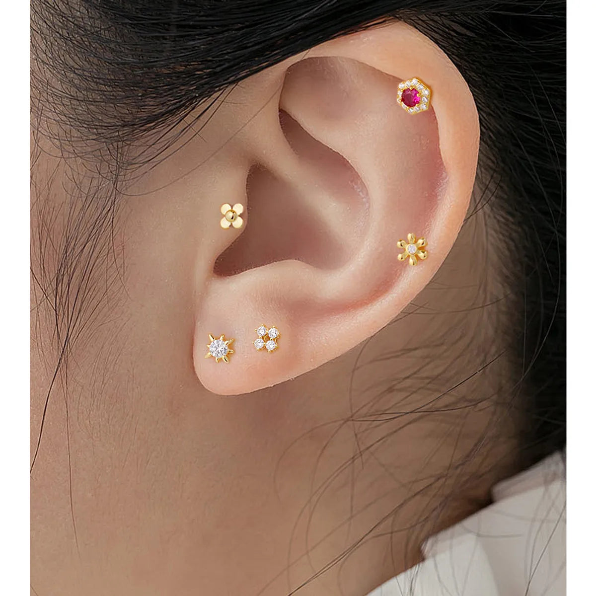 1 Pair Simple Style Flower Plating Sterling Silver Ear Studs