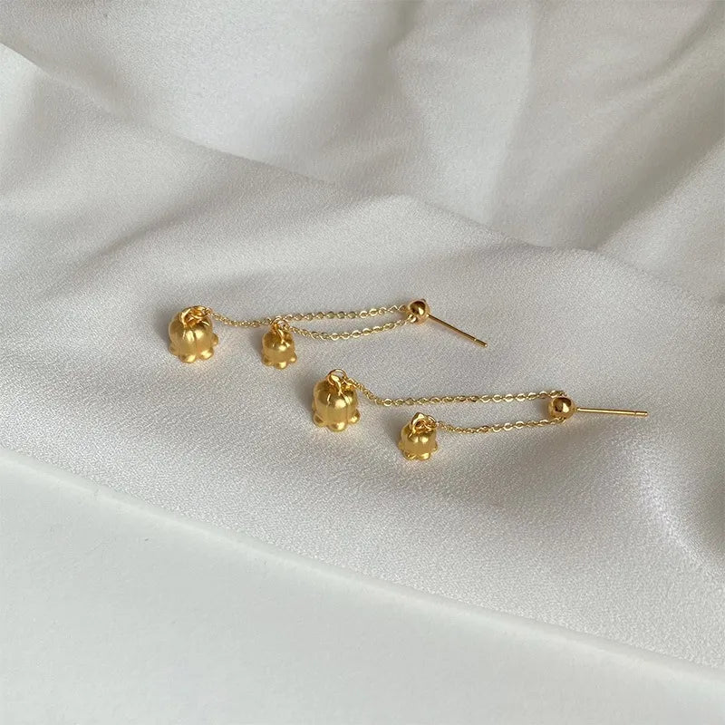 1 Pair Simple Style Flower Plating Sterling Silver Gold Plated Drop Earrings